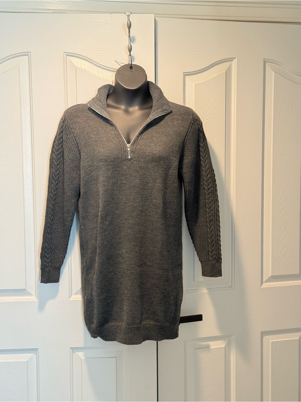 Heartloom Gray Half-Zip Cable Sleeve Sweater Dress